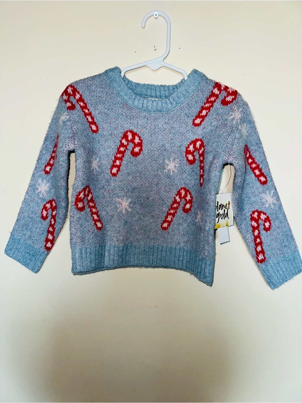 Planet Gold Blue Kids Candy Cane Holiday Sweater